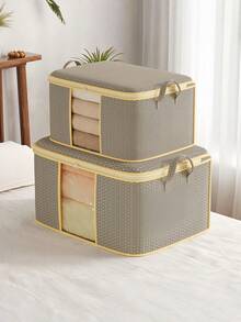 棉质被子收纳袋，无纺布透气防尘衣物整理袋，适用于搬家、大学宿舍、季节性毯子和衣柜压缩打包，多功能旅行收纳方案，带提手 - 彩色 - 查看 2