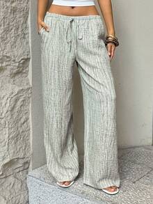 FavEase بنطلون نسائي كاجوال مستقيم الساق مع جيوب وخصر مطاطي وسحاب - أخضر - مشاهدة 5