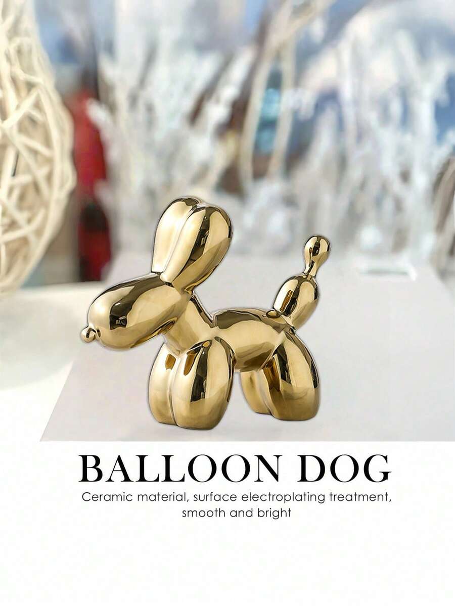 1件气球狗雕像，家居装饰现代艺术雕像，家居饰品，现代家居装饰动物艺术摆件，适用于咖啡桌厨房装饰配色方案房间美学金属质感金色雕塑狗 - 金色 - 查看 1