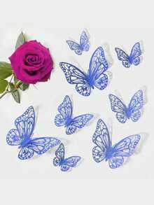 12片镂空蝴蝶墙贴 3D蝴蝶贴纸 DIY可移除PVC折射亮金色银色玫瑰金多色艺术装饰 适用于儿童女孩卧室婚礼装饰客厅家居装饰 - 彩色 - 查看 8