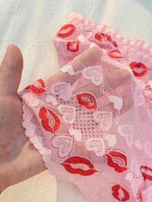 PetitDoll 2pcs Valentine's Day Red Lip & Heart Lace Wireless Bralette Set - Pink - View 8