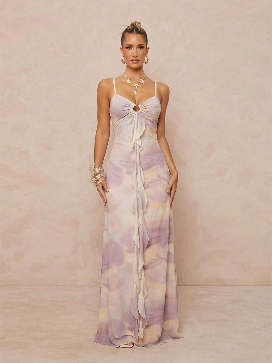 Lumalex 早春女士休闲沙滩度假薰衣草渐变镂空可调节吊带荷叶边装饰交叉蝴蝶结露背无袖长裙春夏奢华舞会聚会派对宴会低调奢华闪亮假日派对狂欢节郊游度假热门户外层次丰富的婚礼情人节礼物指南浪漫情人节穿搭季节宴会圣诞节新年派对造型派对礼服早春连衣裙早春正式新年夜优雅派对礼服