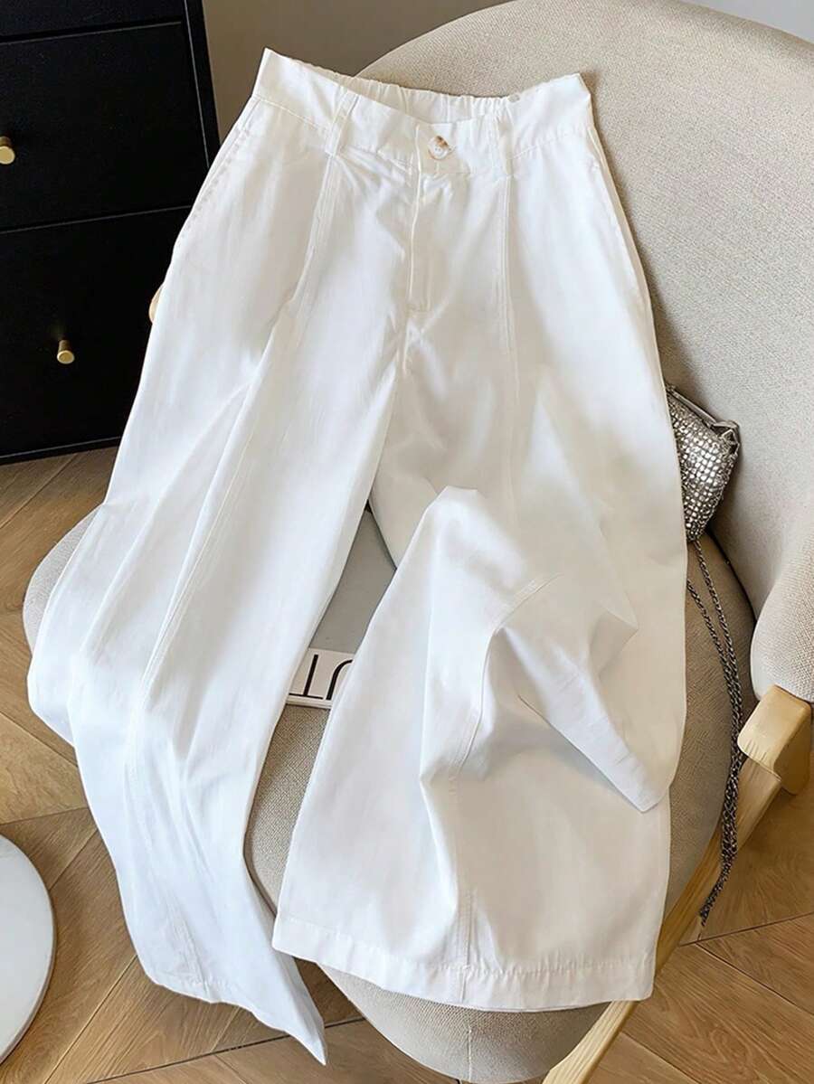 Franclia Quần nữ xếp ly màu trơn có cúc cài, kiểu dáng thường ngày. - trắng - Xem 1