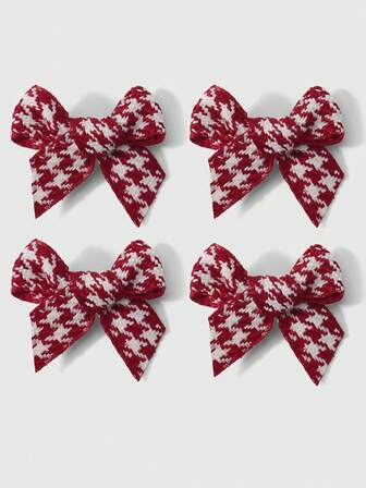 Kawaii 4 Stück süße und festliche, exquisite und lässige, niedliche und vielseitige rote Serie, handgehäkeltes Tausendvogel-Gittergeflechte, Haarspange mit Schleife, Entenschnabelclip, Seitenhaarclip, Dekorationsclip, Kombinations-Set, geeignet für Schwestern/Freundinnen, Mädchen und Damen für den täglichen Gebrauch, Urlaubsgeschenke