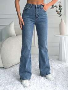 Cottnline Women's Pocket Button Casual Versatile Commute Flare Jeans Y2k Jeans Low Rise Jeans Boot Cut Jeans Flared Jean Cowgirl Jeans - Blue - View 5