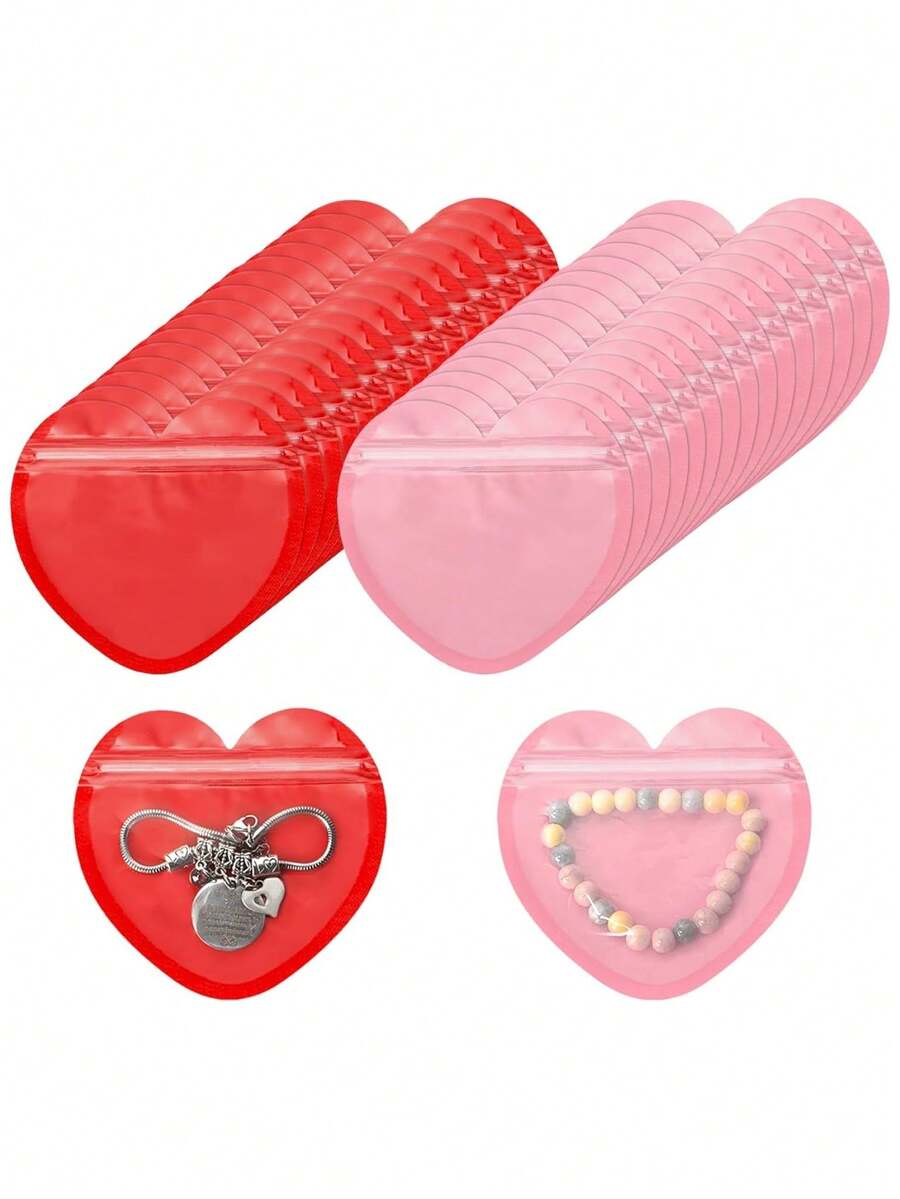 20pcs-Heart Shaped Red Ang Pink Heart Shaped Bag, Resealable Bag, Cute Mini Bag, Valentine's Day Trinket Bag, Clear Resealable Bag, Cute Snack Bag, Business Wedding Birthday Holiday Party Supplies, Valentine's Day Decoration, Valentine's Day Gift Bag,Easter Gift Bag, Mother's Day Decoration, Mother's Day Gift, Mother's Day Gift Bag - Red + Pink - View 1