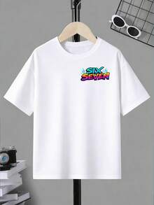 SHEIN Streecool Kids Boys' Casual Stylish Creative Graphic Tee, Featuring Numeric, Cartoon, Lightning Bolt Designs, Comfortable Basic Short Sleeve T-Shirt For Spring, Summer, Fall 5t Boy Tshirts Anime Shirt For Kids Tween Boy Shirt Graphic - White - View 5