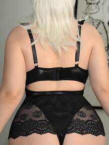 AltCore 1 bộ jumpsuit cỡ lớn phối ren, phong cách punk cổ điển, gợi cảm. - màu đen - Xem 2
