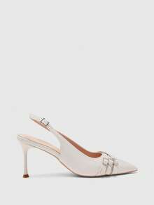 CUCCOO BIZCHIC 尖头细高跟酒红色后跟多带时尚通勤百搭女士高跟穆勒鞋，圣诞节必备 - 雪白色 - 查看 4