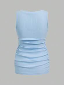 Modmama Top ajustado con pliegues de unicolor para maternidad, verano - Azul y blanco - Ver 11