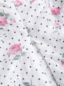 Sweetra Women's New Year, Halloween, Christmas, Thanksgiving, Spring, Summer, Autumn, Winter, Suitable For Party, Commute, Daily, Travel, Vacation. Women's Casual Wear: White Shirt, Polka Dot Blouse, White Top, White Polka Dot Rose Print Embroidered Hollow Out Fabric Top, New Year White, Summer Top, Women's Casual, Ruffle Collar Bow Tie Fitted A-Line Sweet Vacation Casual Special Fabric Cami Top - Multicolor - View 5