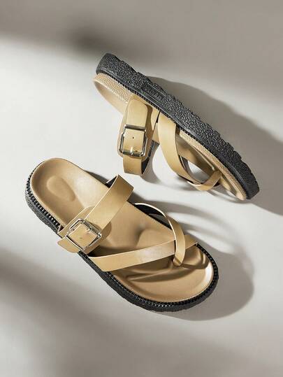 Solecia Fashion, Casual Beach Shoes, Slippers, New Women's Shoes, Comfortable And Versatile, Platform Heel Sandals, Slip-On Lazy Shoes, Metal Buckle Decoration, Casual, Suitable For Daily Wear, Commuting