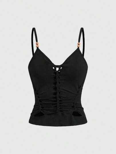 ROMWE Hippie เสื้อกล้ามถักประดับลูกปัดไม้สไตล์ฮิปปี้วินเทจ มิลเลนเนียม เหมาะกับทุกสไตล์