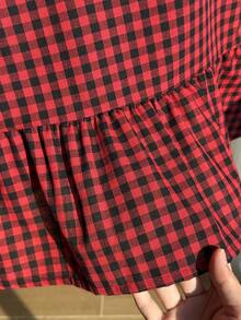 Comfortcana Bộ đồ mùa hè cỡ lớn kẻ caro đỏ trắng gồm áo và quần short buộc 3 nơ phía trước, gồm 2 món. - Đỏ - Xem 7