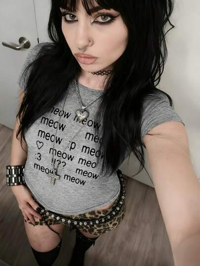 SHEIN Retro Punk Style Lettered Short-Sleeved T-Shirt, Y2K Gothic Style Top, Street Hip-Hop Top, 90s Women's Fashion