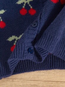 SHEIN 2 件女婴休闲可爱粉色樱桃图案针织开衫 + 针织裤套装，柔软舒适，适合日常、外出、旅行、度假、居家、育儿室和女婴玩耍 - 寶藍色 - 查看 15