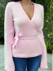 Durrani Popal Women Loose Tie-Front Casual Cardigan,Long Sleeve Tops Fall Winter Cloth For Women - Pink - View 3