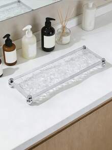 1pc Stone Pattern Clear Acrylic Tray Bathroom Vanity Trays With Stand, Cosmetic Table Jewelry Skin Care Cosmetics Tray, Napkin Tray, Clear Color Tray For Perfume, Aromatherapy, Shower Gel, Skin Care Products, Cosmetics - White - View 5