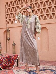 Al Najma V-Neck Print Long Blouse - Multicolor - View 6