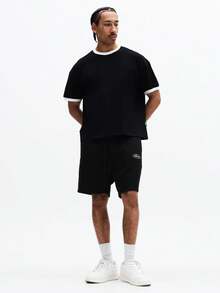 SUMWON Camiseta básica de manga corta con cuello redondo y detalles de contraste en blanco, de algodón, de corte regular, para uso diario, para hombre - Multicolor - Ver 3