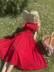 SHEIN MOD 女士露背红色连衣裙，适合情人节、约会、派对等场合 - 紅色 - 查看 2