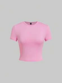 SHEIN EZwear 5件/套纯色针织无袖修身T恤，春夏基础款女式纯色T恤衫套装，女式上衣套装，纯色T恤衫，5件装女式上衣，纯色T恤衫，女式T恤衫 - 彩色 - 查看 13