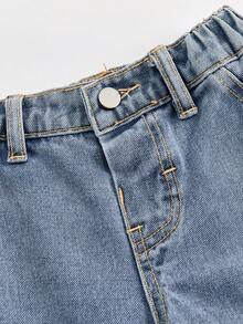 SHEIN Playful Pals 男童时尚街头时尚石洗工装口袋宽松浅蓝色牛仔裤