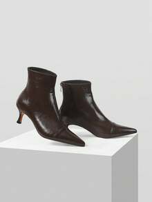 Mnmlis Women's Fashion Versatile Pointed Toe High Heel Ankle Boots Valentine's Day - Brown - View 3