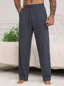 DAZY 男士条纹松紧腰休闲裤，春季款 - 黑色 - 查看 1