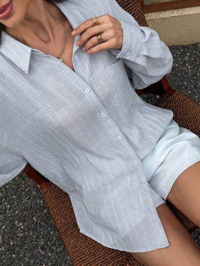 Vivie Lora Camisa suelta de mujer con rayas y líneas metálicas cómodas