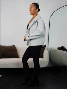 SAYEHFBABY 女士超大翻领装饰纽扣长袖外套 - 淺灰色 - 查看 4