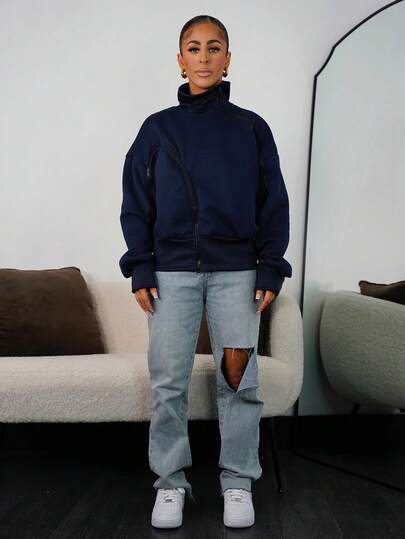 SAYEHFBABY Dammode Fleece med polotröja och lanternärm i färgblock och dragkedja