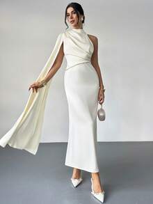 Firerie Women's Sexy  Elegant Minimalist Commuting Long Ribbon Backless Fitted Charmeuse Solid Color Asymmetry Waist Dress,Waist A-Line Dress, New Women's Dress, Waist Cinched Dress, Formal/Casual Commute,Wedding,Vacation Outfits Women,Valentine's Day Dress,Summer Dress ,Wedding Dress,Formal, Casual Date, Vacation,Prom Dress,Spring Break Outfits - Apricot - View 9