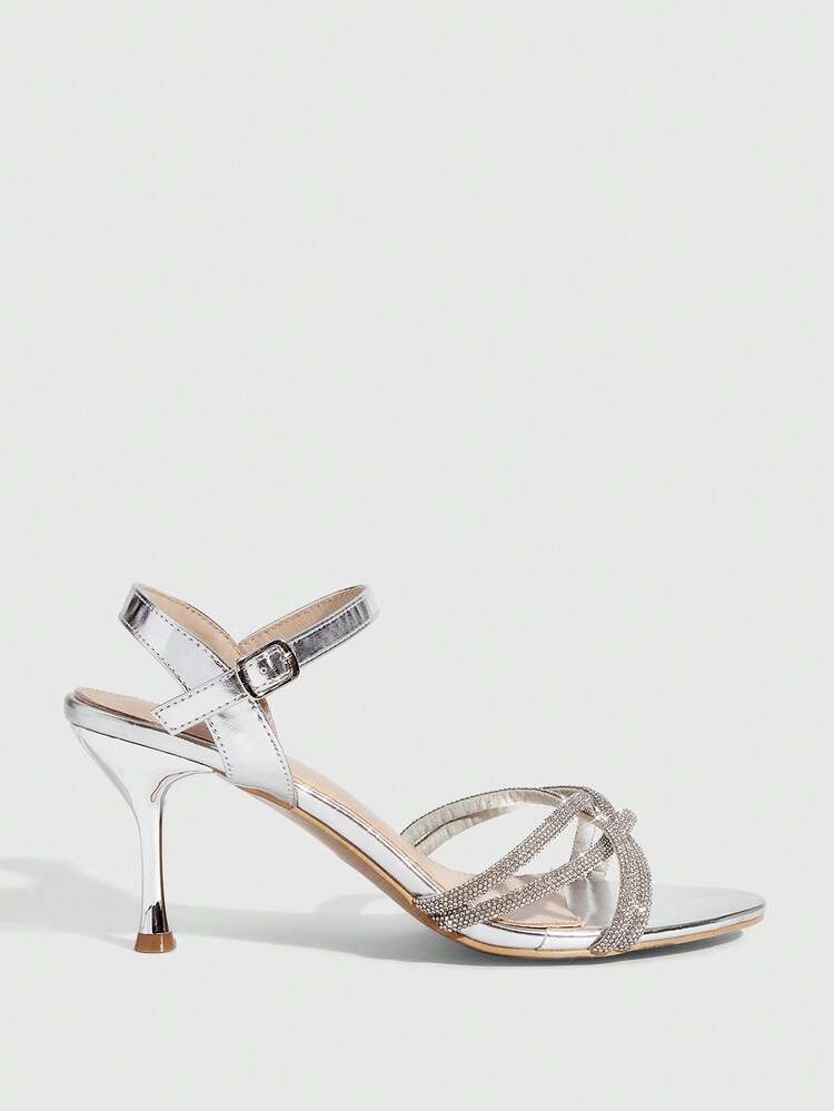 CUCCOO SZL Women's Fashion High Heel Sandals, Stylish Rhinestone Embellished High Heel Sandals Prom Heels
