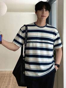 DAZY 男士休闲条纹圆领短袖T恤，夏季 - 彩色 - 查看 5