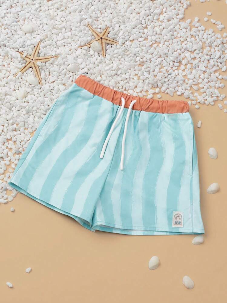 Striped Swim Shorts With Drawstring Waist