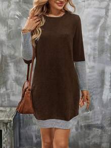 SHEIN Đầm nữ dáng ôm 2 trong 1 phối màu tương phản, thích hợp mặc đi làm, mùa xuân/thu. - Nhiều màu - Xem 4