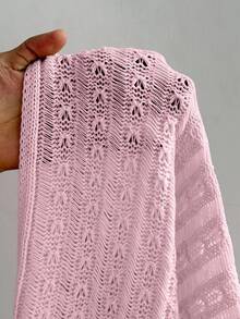 Sunspun Áo len dài tay dáng rộng, màu trơn, kiểu Bohemian/Y2K dành cho nữ, cỡ lớn, có họa tiết khoét lỗ, thích hợp cho kỳ nghỉ và mọi mùa. - Hồng - Xem 8