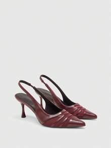 CUCCOO BIZCHIC Zapatos de tacón alto y fino con punta y tira trasera en 2026 Primavera, color burdeos, con pliegues y malla, para citas, fiestas y uso diario - Burdeos - Ver 7