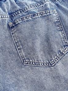 SHEIN MOD 大码休闲水洗斜插口袋修身直筒牛仔裤，蓝色 - 中等水洗藍 - 查看 4