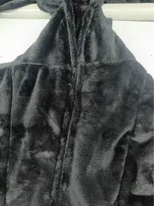 Bộ đồ ngủ liền thân bằng vải flannel dài cổ ve áo dành cho nữ, lót giữ nhiệt, mềm mại và sang trọng, thời trang và thanh lịch, phù hợp cho mùa thu và mùa đông. - màu đen - Xem 2