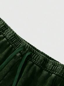 PAVTROS 男士加大码休闲宽松棉质运动裤，街头风，简约设计，松紧腰带，做旧面料，适合日常、休闲、时尚、街头风格，也是节日礼物的理想之选。 - 墨綠色 - 查看 3