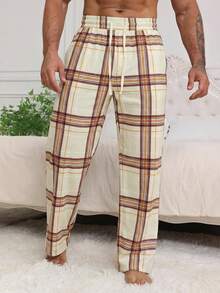 DAZY Men's Plaid Gray & White Elastic Waist Lounge Pants, Spring - Red and White - View 3