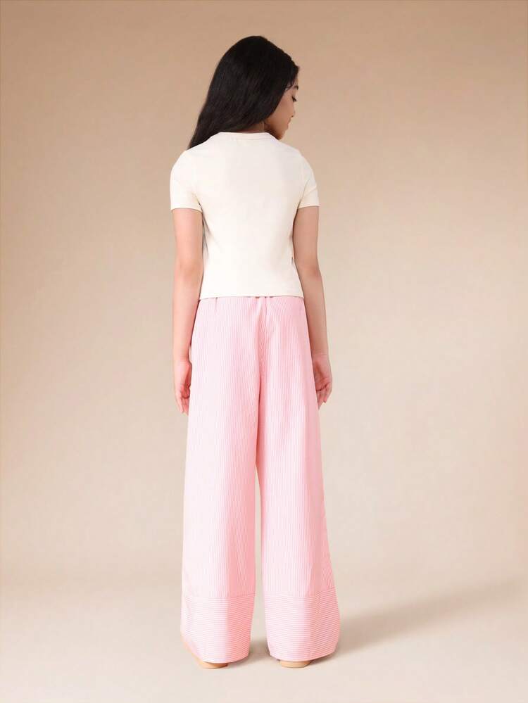 Grapefruit Print Tee With Striped Pants Set