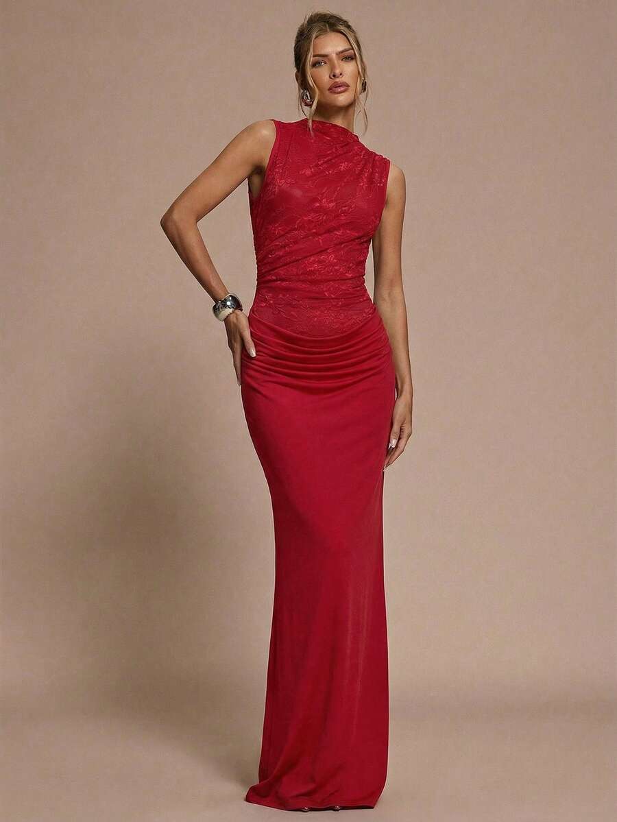 SHEIN BAE Women's Sleeveless Dress, Solid Color Textured - Red - View 1