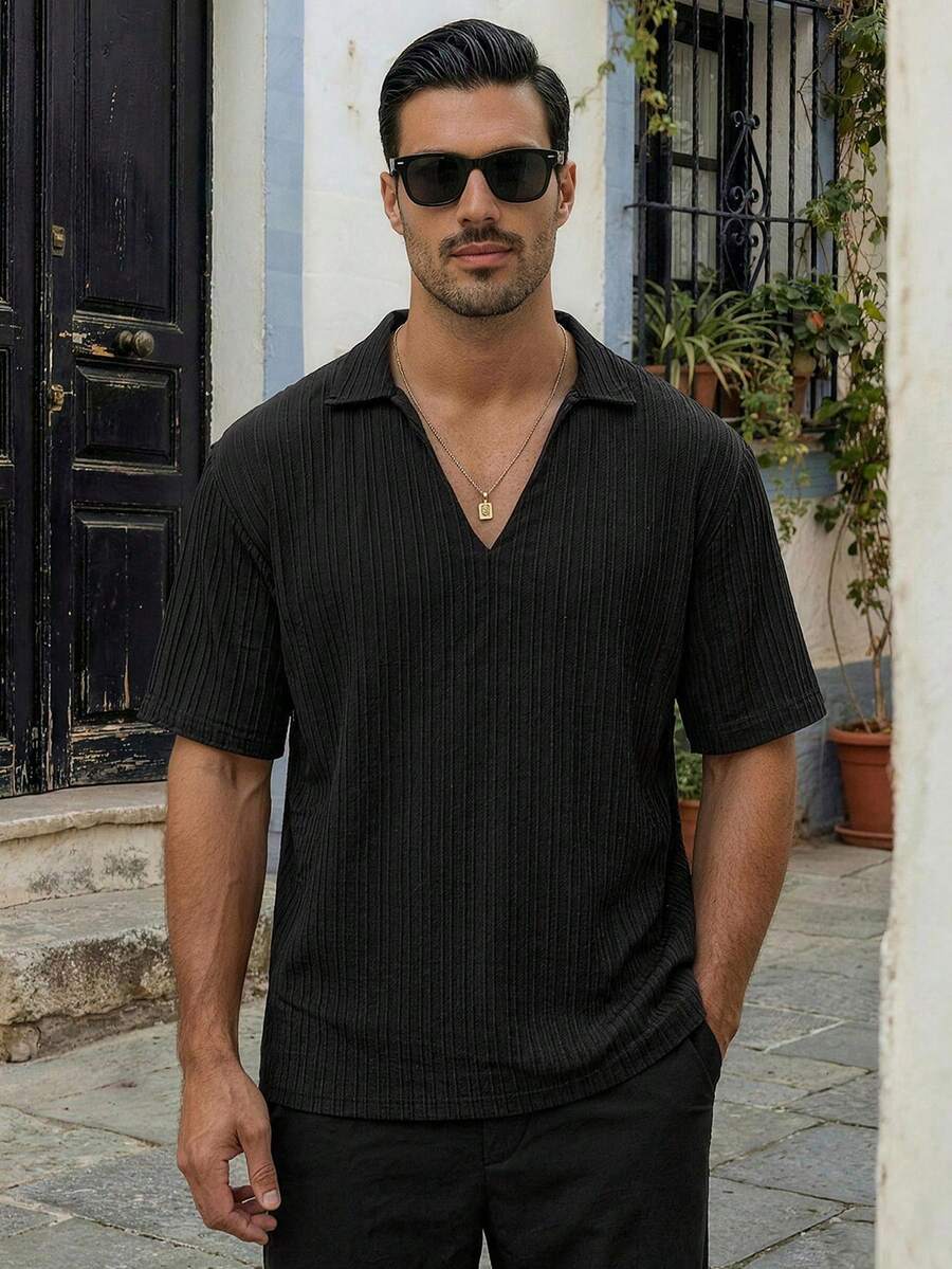 HIMLAND 男士纯色罗纹休闲百搭通勤短袖 Polo 衫