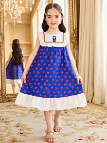 SHEIN Young Girl' Colorblock Print Sleeveless Dress,Kids - Blue - View 6