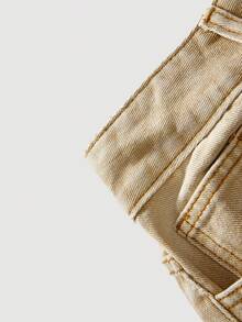 SHEIN ICON 女士休闲复古宽松牛仔裤，带腰带环 - 杏色 - 查看 4