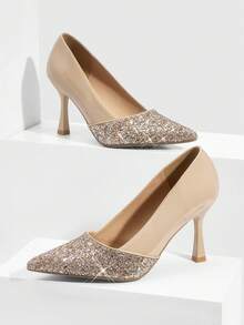 CUCCOO SZL Women Shoes Pointed Stiletto Apricot Shine Gretel Women High Heels Shoes Simple Fashionable Sexy Gorgeous Party Banquet Women High Heels Valentine's Day - Gretel apricot - View 2