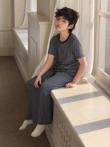 DAZY 男童条纹短袖上衣和裤子睡衣套装 - 藏蓝色 - 查看 2